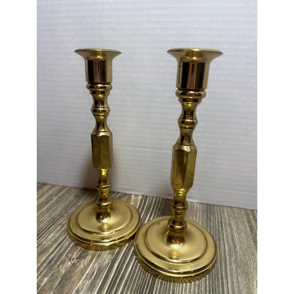 Baldwin Vintage Pair Brass Candlesticks 7 1/4" Tall 3" Round Base Taper